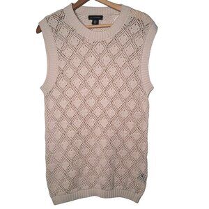 Art of Rhetoric Sweater Vest Women Medium Open Knit Diamond Cream Cotton